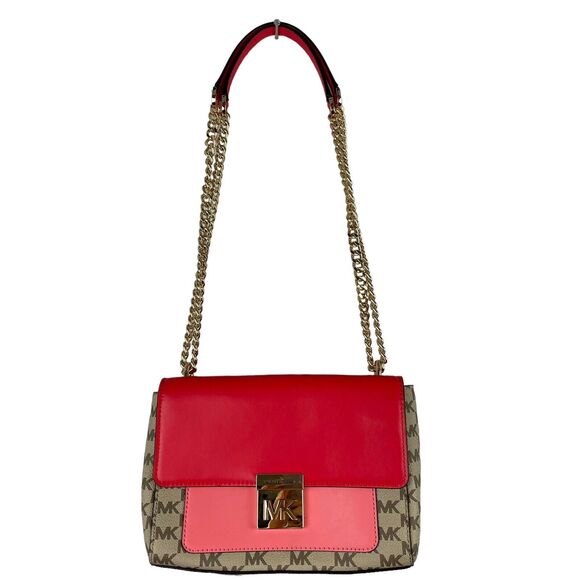 Michael Kors Signature Colorblock Shoulder Bag Pink Chain Strap NEW - Picture 2 of 5